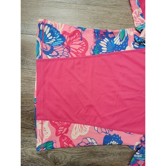 Patagonia Youth Girl Size M(10) Pink Butterfly Rash Guard Sun Protection UPF SS - Picture 2 of 8